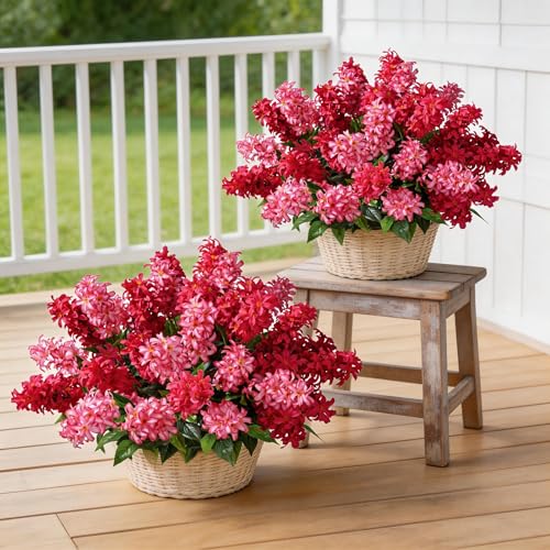Artificial Flowers 3 Pcs Hyacinth Fake Flowers 19.69” Silk Flowers for Outside, Delphinium Outdoor Faux Flowers Fake Plants for Porch Patio Balcony Yard Indoor Home Decor - color: 2pcs Magenta & 1pcs Light Magenta