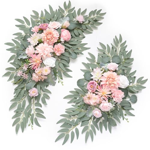 Artificial Wedding Arch Flowers Kit(Pack of 2) for Wedding Arch, Bridal Shower, Ceremony and Reception Backdrop Decoration (Romantic Pink) - color: Romantic Pink