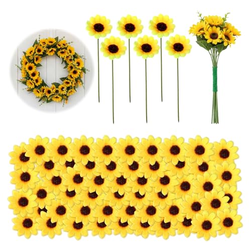 150 Pcs Mini Artificial Sunflower Heads, 1.7 In Sunflowers Artificial Flowers for Spring Summer Decoration, Fake Sunflowers for Home Garden Wedding Party Office Indoor (Only Heads, No Stems)