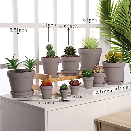 Terra Cotta Pots with Saucer- 6-Pack Large Terracotta Pot Clay Pots 5.5'' Clay Ceramic Pottery Planter Cactus Flower Pots Succulent Pot with Drainage Hole- for Plants,Crafts terra cotta planter(Grey) - color: Gray