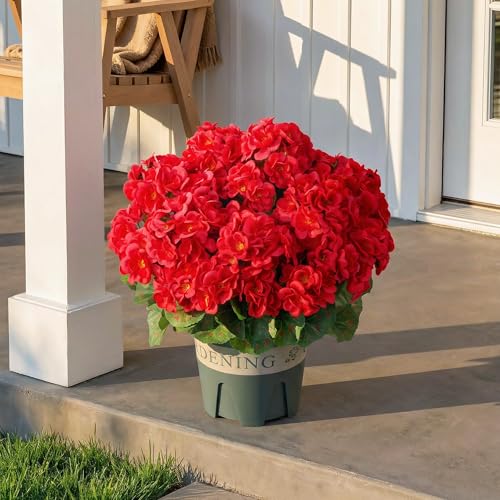 Geraniums Artificial Flowers for Outdoors, 2 Pack Potted Plants Red Faux Geraniums Bush Artificial Topiaries Realistic UV Resistant Fake Flowers Plants for Planters Outside Gardens Front Door Indoor - color: Red