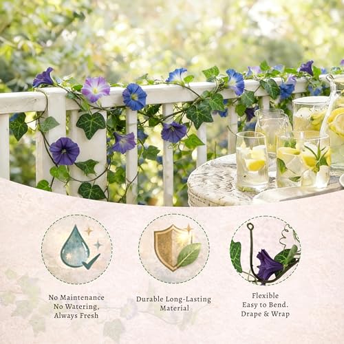 6ft Artificial Flower Garland, Blue & Purple Morning Glory Hanging Garland, Faux Ivy Floral Garland, 1 Blue + 1 Purple, 2 Pack for Home Wedding Party Wall Decor - size: 6FT-XYD-Mixed