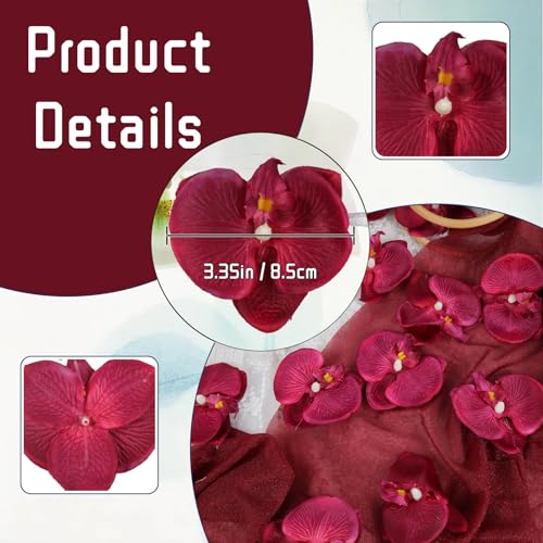 Red Flowers Artificial Orchids Heads 15PCS Faux Orchid 3.35" Fake Flower Heads Dark Red Artificial Flowers for Bridal Shower Wedding Centerpieces Home Decor (Red) - color: Red