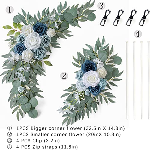 ponatia Wedding Arch Flowers (Pack of 2), Artificial Dusty Blue Flowers & Welcome Signs Decorations for Wedding Ceremony Reception - color: Dusty Blue