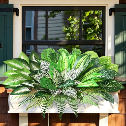 Livole Artificial Plants Outdoor, Artificial Greenery Fake Plants | Large 8pcs, UV Resistant, Realistic, Large Bunches Faux Plants for Porch Patio Garden Spring Summer Home Decor - size: 8 Pcs