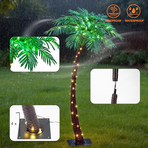Lightshare 5 Feet Palm Tree 96LED Lights Artificial Fake Tree Decoration for Tiki Bar Outside Patio Porch Pool Christmas Nativity - size: 5ft