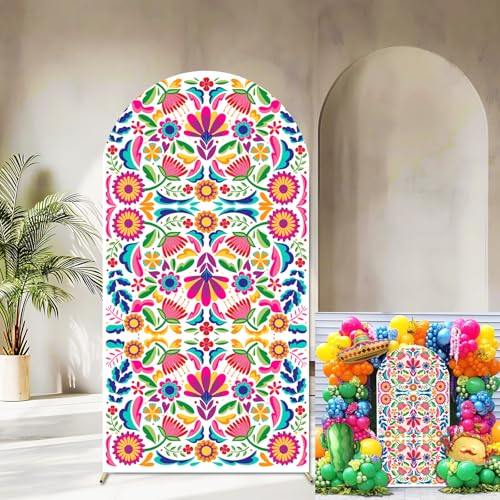 Sensfun Mexican Fiesta Arch Backdrop Cover Cinco De Mayo Birthday Baby Shower Decorations,2-Sided Colorful Mexican Otomi Flowers Backdrop Arch Covers for Mexico Talavera Wedding Party Decor 80x180cm - size: 2.6 x 6 ft