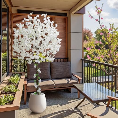 Artificial Cherry Blossom Tree, 6FT Height with 100 LED Lights, Faux Silk Plant in Pot for Home, Office, Wedding, Garden, Party, and Hotel Decorations (Pink, 6FT) - color: 6ft Pink Cherry