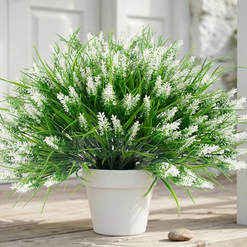 Rowfad 22 Pcs Artificial Outdoor Flowers Fake Outdoor Plants Monkey Grass with Red Flowers for Pot Decor for Window Garden Patio Hanging Planter Pathway Front Porch (22, White) - color: White