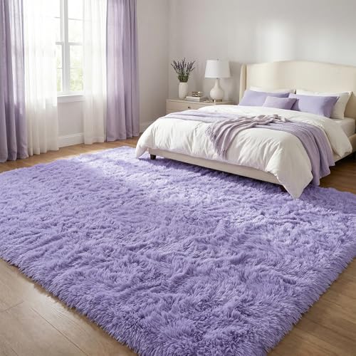 DweIke Fluffy Lavender Purple Rugs for Bedroom Living Room, 3x5 Feet Soft Plush Shaggy Light Lilac Purple Girls Boys Kids Rug, Non-Slip and Machine Washable Carpet for Dorm Nursery Classroom Decor - color: Purple, size: 3 Ft X 5 Ft