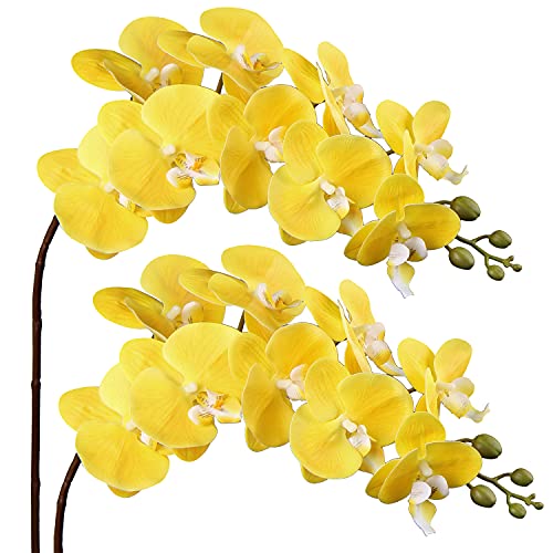 36" Faux Orchid Real Touch Signal Stem Phalaenopsis Orchid Spray with 9 Large Flowers for Home Arrangement, Artificial Flowers for Home Decor, Office House Decoration-Yellow Phalaenopsis 2 Pcs - color: Yellow #07