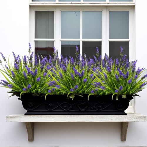 12 Bundles Artificial Lavender Plants Outdoor UV Resistant, Faux Monkey Grass Greenery Fake Flowers - Plastic Indoor/Outdoor Decor for Garden, Porch, Patio, Window Box, Hanging Planters - color: Purple