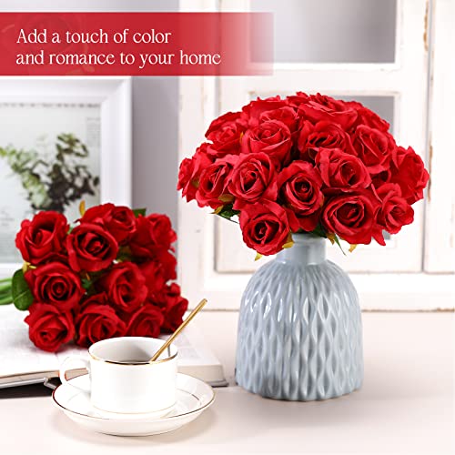 Jexine 120 Pcs Artificial Rose Flowers Bouquet Bulk Silk Realistic Fake Flowers for Wedding Anniversary Bridal Bouquet DIY Floral Arrangement Romantic Home Decor Gifts(Red) - color: Red