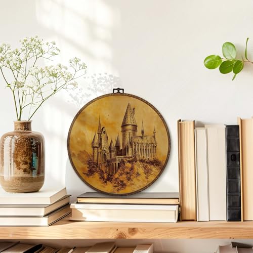 MOTERMATE Vintage Castle Wall Art Decor Round Framed, Whimsical Medieval Canvas Wall Art Artwork Prints, Fantasy Castle Sketch Hanging Decor Decorations for Home Bedroom Living Room, 10x10 Inch - color: castle