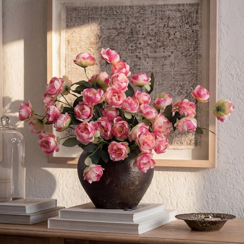 6 Pcs 32" Large Gradient Pink Artificial Peonies Stems Flowers, Real Look Faux Silk Peony Bouquet 42 Heads Total for Vase Filler, Farmhouse Rustic Neutral Home Decor, Wedding Centerpieces - color: Gradient Pink