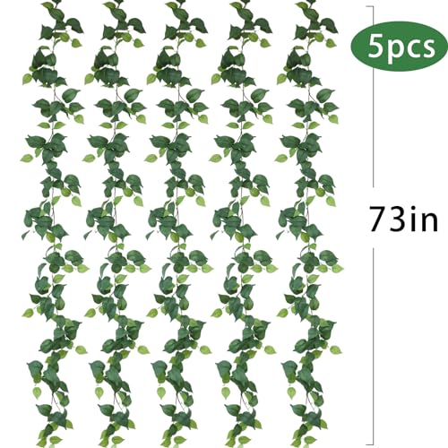 mizii 5 Pack 365" Artificial Scindaps Vines Garland Fake Vine with Silk Green Leaves Faux Hanging Plants Greenery Decoration for Bedroom Wall Party Wedding Room Home Decor - color: Scindapsus