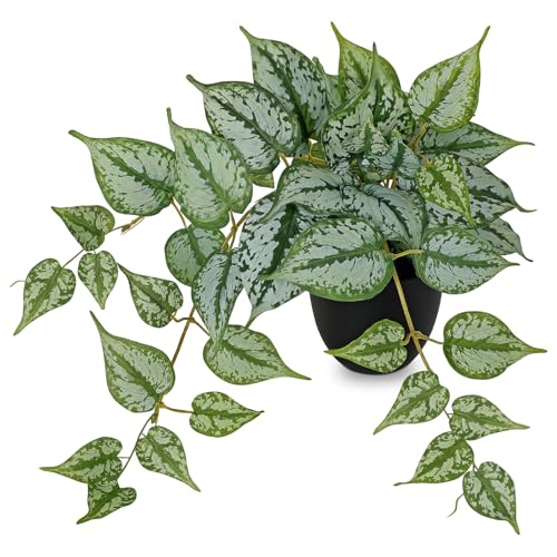 17.7" Artificial Plants Indoor Home Decor, Fake Potted Silk Plants for Shelves, Desks, Living Room, Home & Office Decor, Small Artificial Ivy Vine Plant in Pots, Faux Greenery Tropical House Plant - color: #Green Mix White Ivy Plant