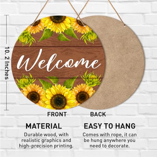Muktoujaumai Welcome Sign Front Door Decor, Summer Welcome Round Hanging Sign Decor Farmhouse Sunflower Wall Decorations Wood Sign for Door, Porch, Home, Housewarming Gift for New House Friend Family - color: Y4