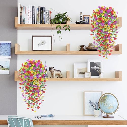 Betylifoy 4PCS Artificial Hanging Flowers Fake Hanging Plants for Outdoors Spring Decor UV Resistant Faux Silk Orchid Flowers Greenery Long Trailing Vines for Indoor Outside Garden Porch Decor - color: Purple&yellow&red