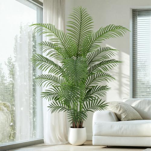 6ft Artificial Palm Tree Tall Faux Palm Tree Indoor Large Fake Plants with 18 Trunks Artificial Plants with White Pot Lifelike Leaves for Home Office Decor Living Rooms Bedrooms - color: Palm Tree 6ft