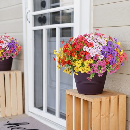 Sggvecsy Artificial Flowers for Outdoors 12 Bundles Realistic Faux Plants UV Resistant Fake Silk Daisy with Eucalyptus for Boxwood Planter Patio Porch Outside Spring Summer Decoration(Mixed 6 Color) - color: Mixed 6 Colors