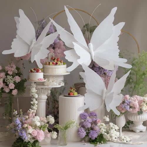 3 Pcs 3D Large Hanging Butterfly Decorations Large Butterfly Birthday Party Decorations 3D Crepe Paper Decoration for Wedding Party Birthday Baby Shower Garden(White,11inch,20 Inch) - color: White, size: 11inch,20 Inch
