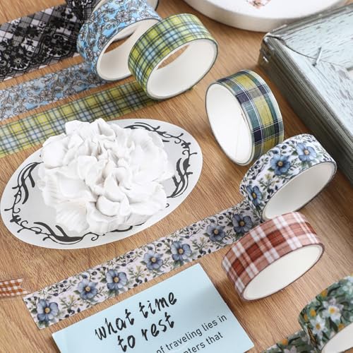 10 Rolls Vintage Floral Washi Tape Set Pastel Plaid Arts Adhesive Tapes Soft Colors Decorative Masking Tape Sets for Craft, Kids, Scrapbook, DIY, Gift Wrapping (Green Garden) - color: Green Garden