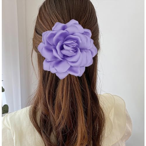 Large Flower Brooches Lapel Pins for Women Satin Fabric Brooches Big Camellia Flower Brooch Pins Wedding Part Dance Clothes Accessories Jewelry Gifts - color: purple