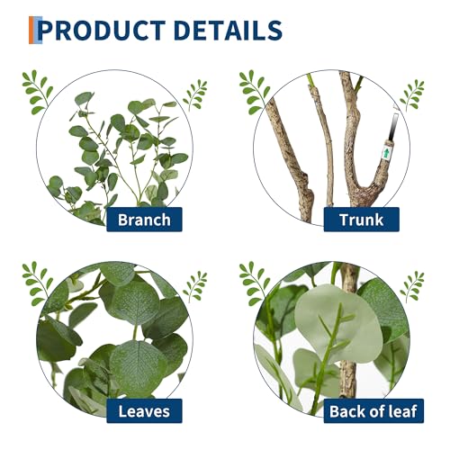 GarveeHome 5ft Artificial Eucalyptus Tree, Tall Faux Eucalyptus Plant with Silver Dollar Leaves, Indoor Fake Tree in Black Plastic Pot for Home, Office, Living Room, Modern Decor - size: 5ft