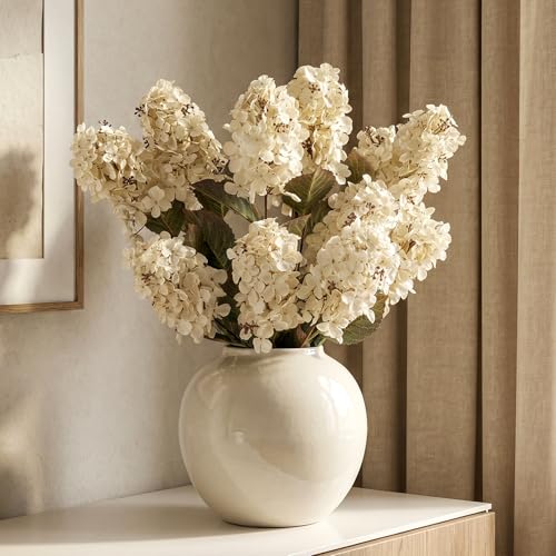 Ttranewsoo Hydrangea Artificial Flowers,Fall Hydrangeas Artificial Flowers, Fake Fall Dried Hydrangea Decoration,Faux Silk Flower with Stems Winter Decor Without Vase（Cream White 8PCS - color: White