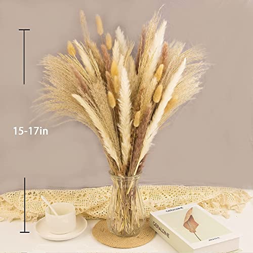 65PCS Pampas Grass Decor, Including pompas Floral, Reed Dried Grass and Bunny Tails Dried Flowers, Natural Dried Pampas Grass Bouquet for Boho Decor Wedding, Home Decoration - size: 65PCS