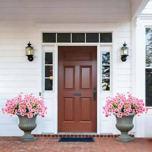 20 Bundles Artificial Flowers for Outdoors, UV Resistant Fake Flowers with Plastic Plants, Faux Silk Flower for Outdoors Planter, Fake Realistic Plant Outside Window Boxes Patio Decor-Pink - color: Pink