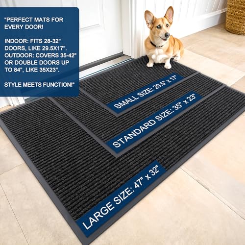 OLANLY Front Door Mat Indoor Outdoor Entrance, Waterproof Heavy Duty Doormat, Fade Resistant, Low Profile, Easy Clean Patio Porch Welcome Floor Mats for Entry, 29.5x17, Off-Black - color: Off-black, size: 29.5" X 17"