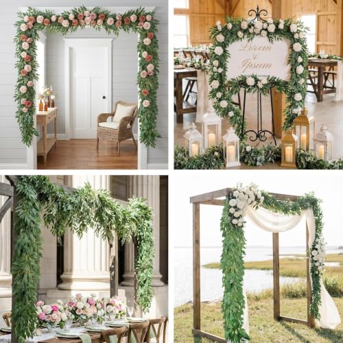 6.56Ft Artificial Vines Garland Silk Italian Ruscus Greenery for Table | 2Pcs Silk Greenery Garland Willows leaves Fake Hanging Plant Vines for Idoor Outdoor Table Centerpieces Wedding Party Mantle