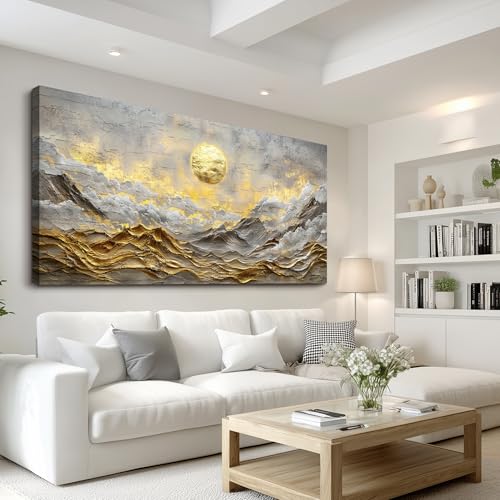ZUITINGHUA Canvas Wall Art For Living Room Large Wall Decor For Office Bedroom Decorations Mountain Landscape Pictures Golden Moon Painting Artwork Room Wall Mural Aesthetic Home Decor 30x60 In - color: Golden Moon Mountain, size: 60"L x 30"W