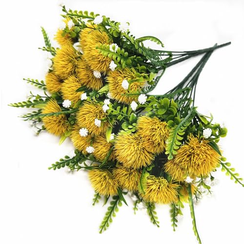 CATTREE Artificial Dandelion Plants, Plastic Flowers Shrubs Bushes Fake Grass Wedding Indoor Outdoor Home Garden Verandah Centerpieces Arrangements Party Decoration Planting Filler - Yellow 4 Pack - color: Dandelion-yellow-4 Pack