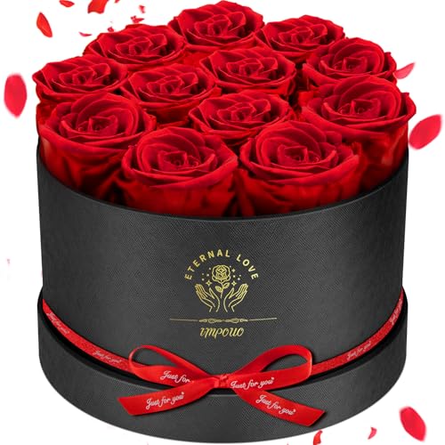 Impouo Forever Flowers, 12 Roses in A Box, Real Preserved Roses, Birthday Gift for Women, Mother's Day, Anniversary, Red Rose (Red, 12 Rose) - color: Red, size: 12 Rose
