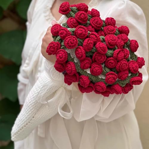 Crochet Flowers Rose Bouquet Blanket - Birthday Mothers Day Gifts for Mom Wife Grandma Women Sister, Handmade Knitted Throw Blankets for Couples Anniversary Wedding Home Decor