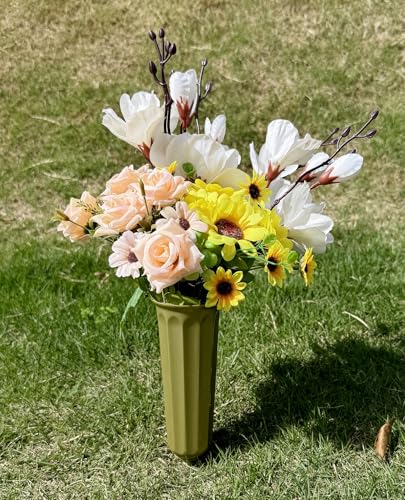 Memorial Floral Vases, Cemetery Vase, Headstones Flower Holder, Grave Cone Vase, Flower Pots for Outdoor Plants, Decorative Plastic Containers (Set of 6, Gold) - color: Gold