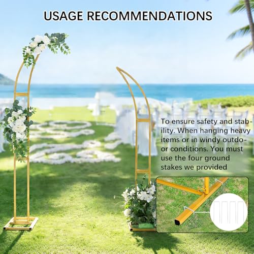 Vincidern 2pcs Curved Wedding Arch Backdrop Stand, Half Moon Arch Stand for Wedding, Engagement, Bridal Shower, Birthday Party Decorations, Indoor & Outdoor Use (Gold,5.9ft,6.9ft) - size: 5.9ft,6.9ft (2pcs)