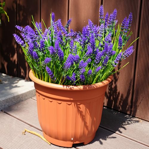 20 Bundles Artificial Plants Outdoor, UV Resistant Fake Flowers， Realistic Faux Lavender Shrubs for Porch Garden Window Box Home Decoration (Purple) - color: Purple
