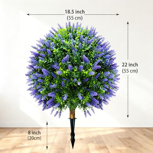 Artificial Lavender Topiary Ball Trees (2-Pack) - 30" UV Resistant Fake Plants with Ground Spike for Indoor & Outdoor Use, Front Porch, Garden Decor - color: 2pcs-ground Cutting-lavende