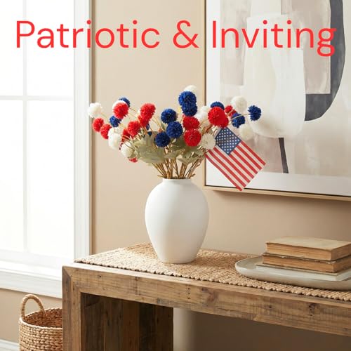 Red White and Blue Artificial Flower Arrangement 12 Stems with American Flag, 4th of July Table Decorations Centerpiece for Patriotic Home Decor, Independence Day Party, Memorial Day Decor - color: Red/White/Blue