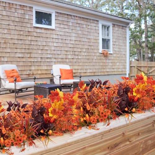 Ouddy Decor 24 Bundles Artificial Fall Flowers for Decorations, Fake Mums Fall Decorations Outdoor UV Resistant Plastic Flowers for Indoor Outside Autumn Thanksgiving Garden Yard Window Box Home Decor - color: Orange Red