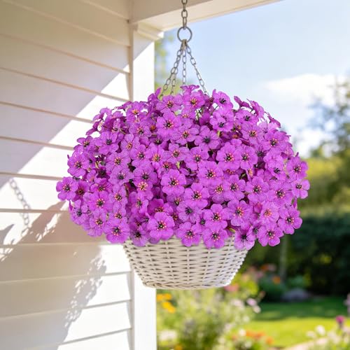 AmyHomie 20 Bundles Artificial Flowers for Outdoor Outside Spring Summer Decoration UV Resistant Faux Flowers No Fade Fake Plastic Plants Garden Porch Window Box Decorating (Purple) - color: Purple, size: 20