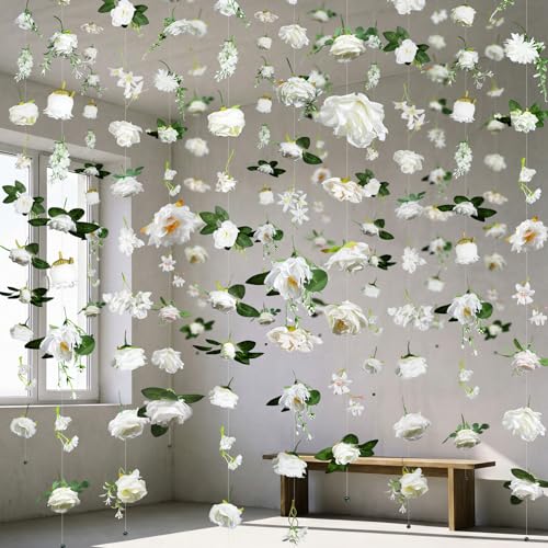 Suncalla 6 Pcs 35.46 ft Flower Garlands Backdrop Garden Party Decoration Artificial Wildflower Vines Fake Flower Vines Faux Silk for Wedding Bridal Wall Arch(Classic,White) - color: White