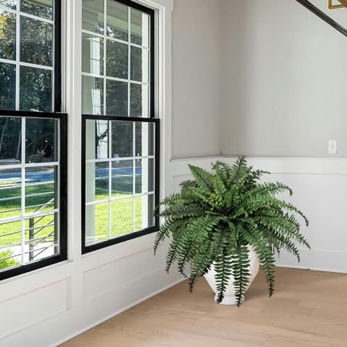 Large Artificial Ferns for Outdoor 49" Fake Boston Fern 49 Fronds Faux Ferns Plant Silk Greenery for Indoors Home Garden Porch Windowsill Decor (1 Stem)