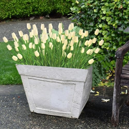 10 Bundles Artificial Tulips Flowers Outdoor,16.5 inch UV Resistant Fake Tulips Real Touch Flowers,Faux Tulips Realistic Flowers for Home Garden Outside Wedding Decor (White) - color: White