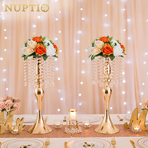 NUPTIO Flower Balls for Wedding Centerpieces: 9.5 Inch Diameter Orange Artificial Flower Ball Arrangement Bouquet Fall Party Table Decor - Fake Rose Autumn Weddings 2 Pcs - color: Orange & White, size: 2 Pcs