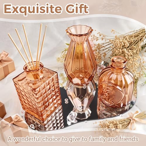 Babenest 12pcs Amber Small Bud Vase Set, Mini Gradient Glass Flower Vases in Bulk, Decorations Vintage Little Vase for Rustic Wedding Party Home Office Recepetion Centerpieces Table Decor - color: Amber, size: 12pcs